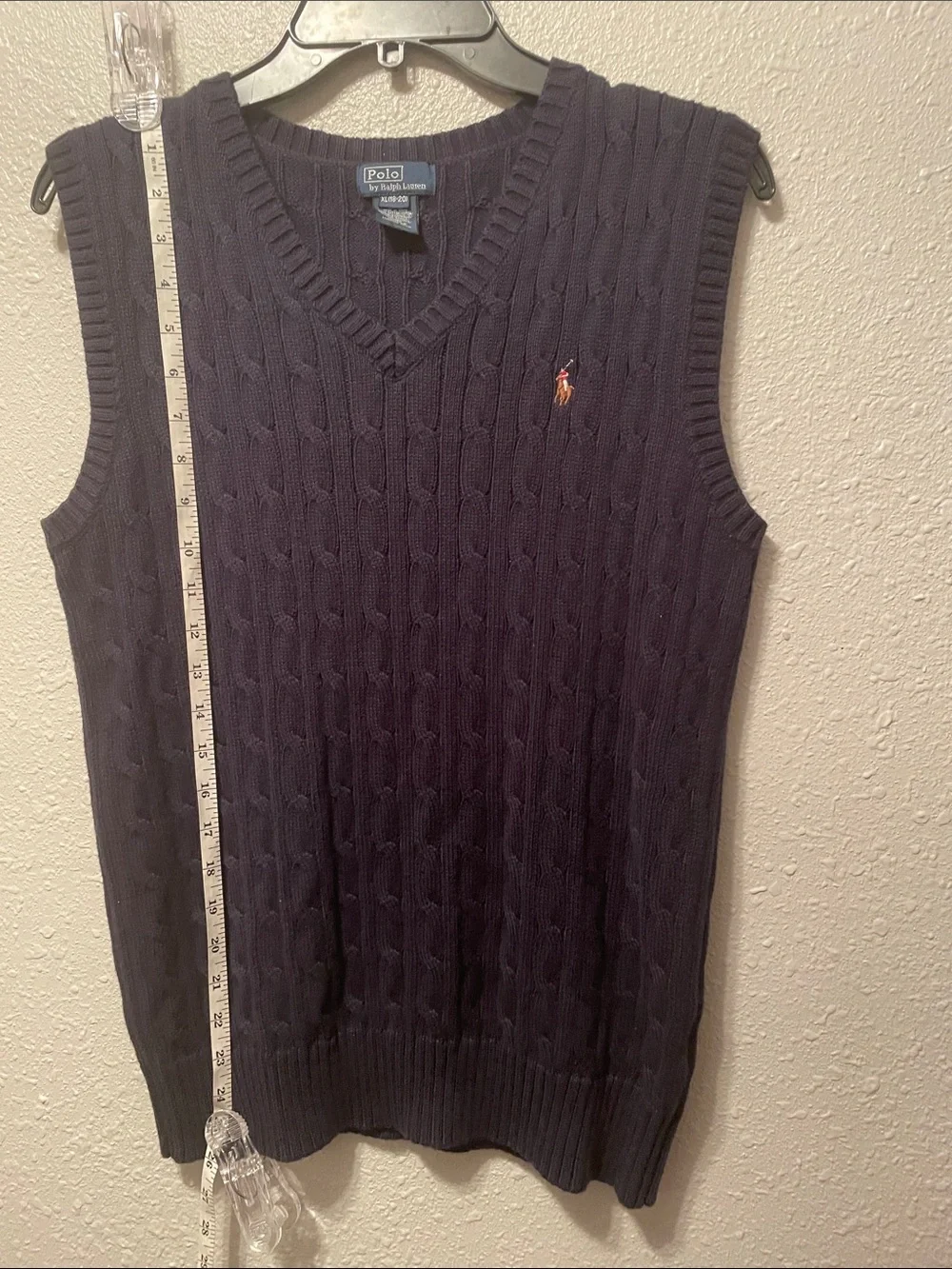 Polo by Ralph Lauren Navy Cable-Knit V-Neck Sweater Vest with Embroidered Pony
